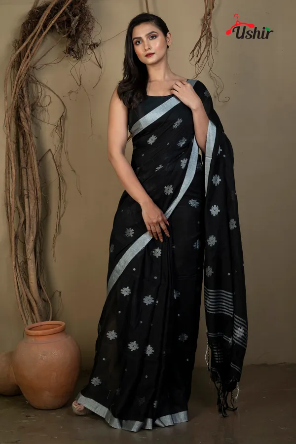 BLACK_Cotton_Handloom_Jhilmil_Saree