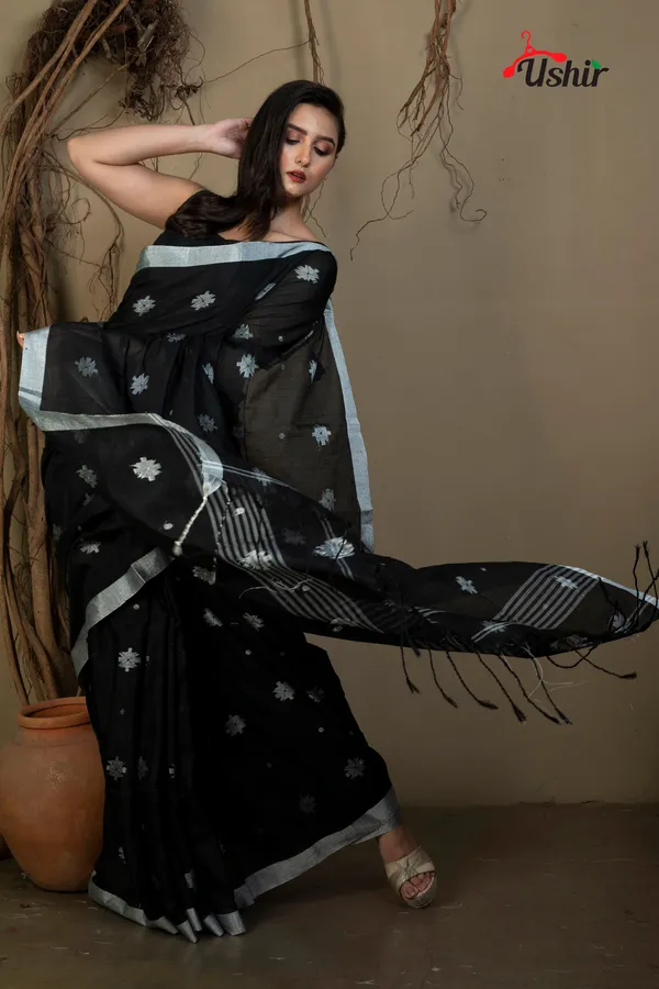 BLACK_Cotton_Handloom_Jhilmil_Saree