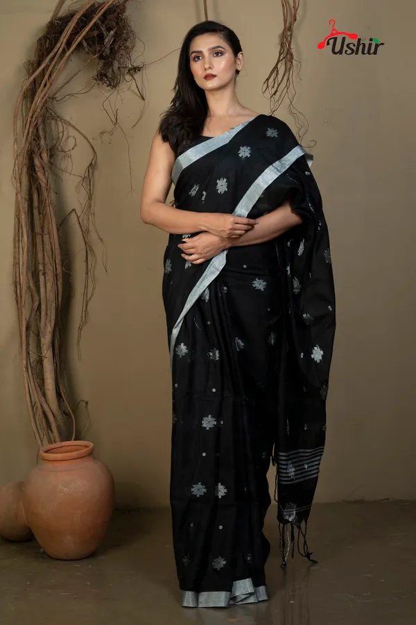 BLACK_Cotton_Handloom_Jhilmil_Saree
