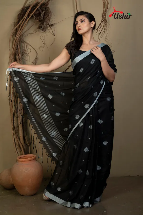 BLACK_Cotton_Handloom_Jhilmil_Saree