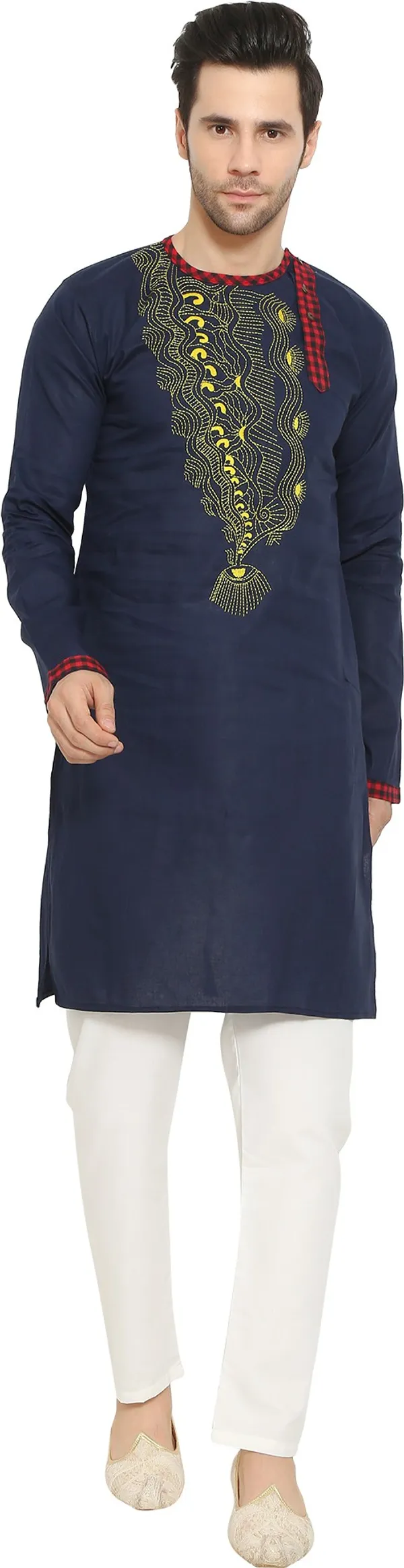 Blue_&_White_Cotton_Blend_Round_Neck_Embroidered_Kurta_&_Pyjama_Set_For_Men