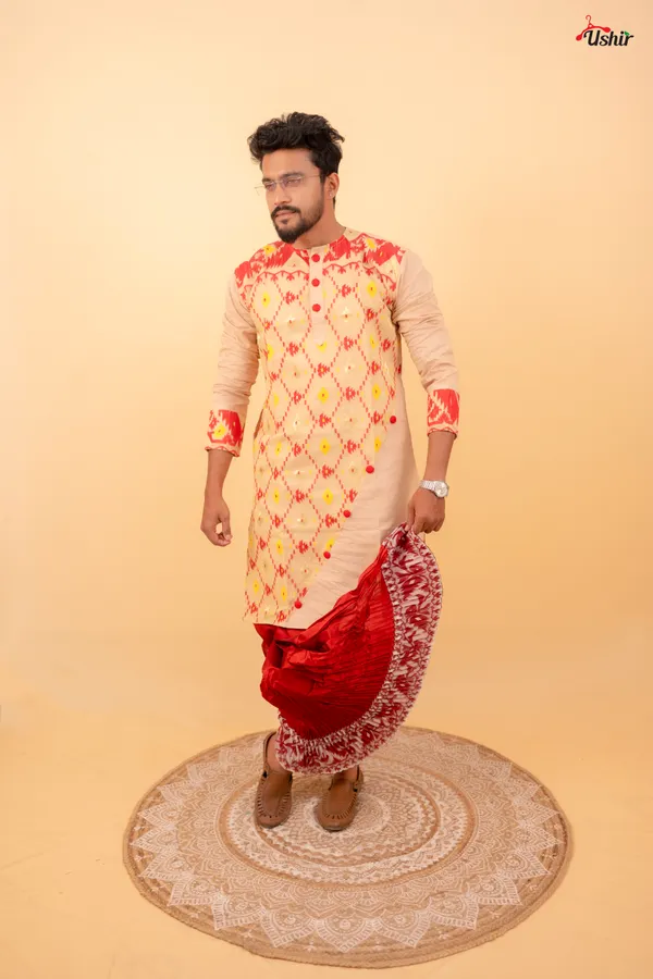 Beige_Cotton_Jamdani_Only_Kurta