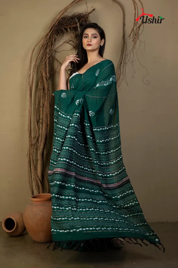 Bgreen_cotton_kanthastitch_saree