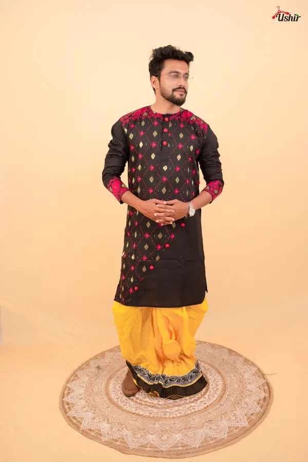Black_&_Pink_Cotton_Jamdani_Only_Kurta