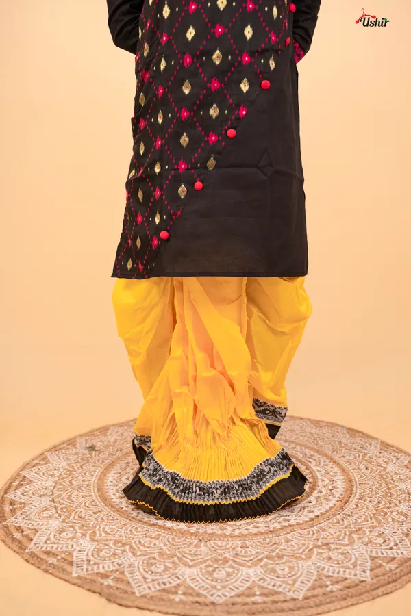 Black_&_Pink_Color_Cotton_Kurta_With_Dhoti__And_Saree_Combo_Set