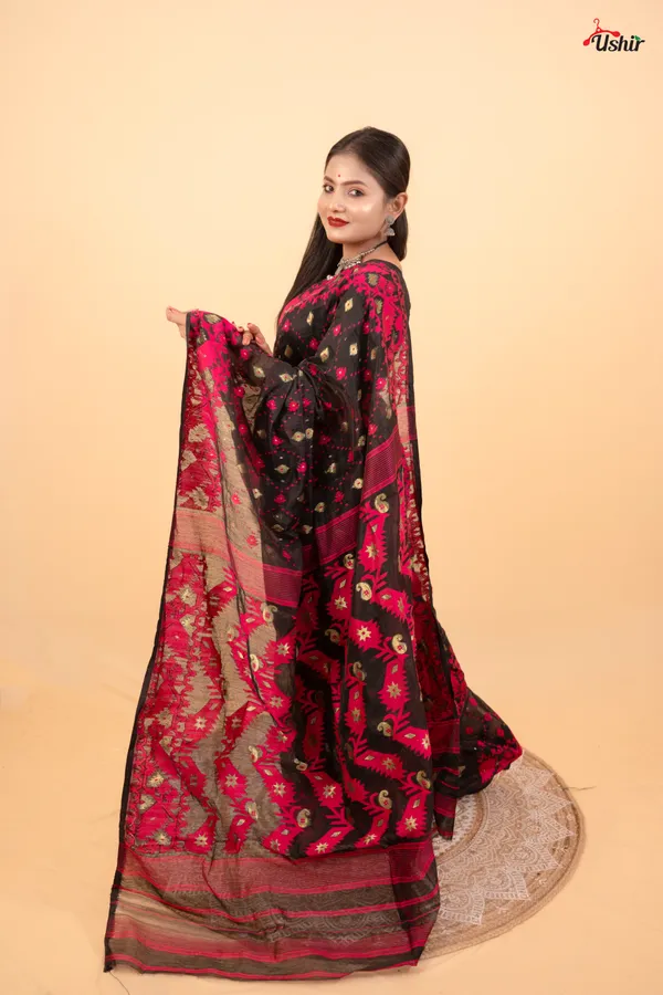 Black_&_Pink_Color_Cotton_Kurta_With_Dhoti__And_Saree_Combo_Set