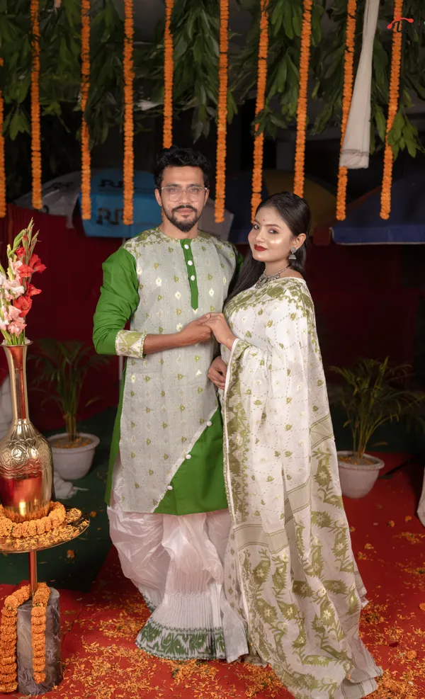 Bottle_green_dhakai_couple_set