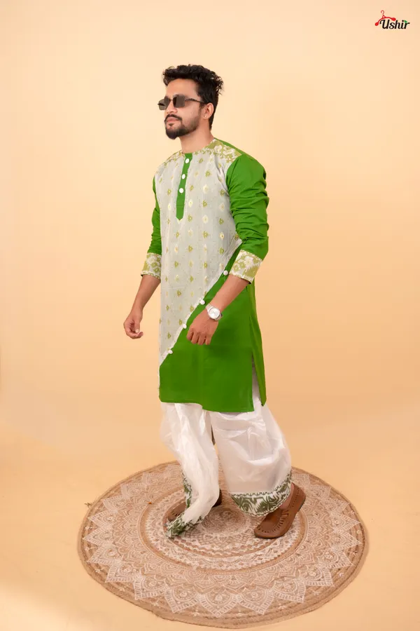 Bottle_green_dhakai_couple_set