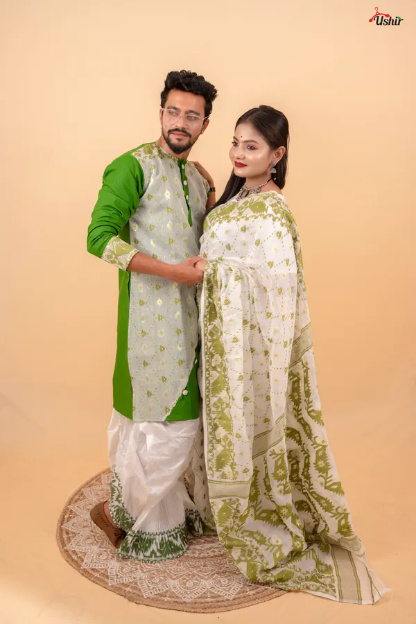 Bottle_green_dhakai_couple_set