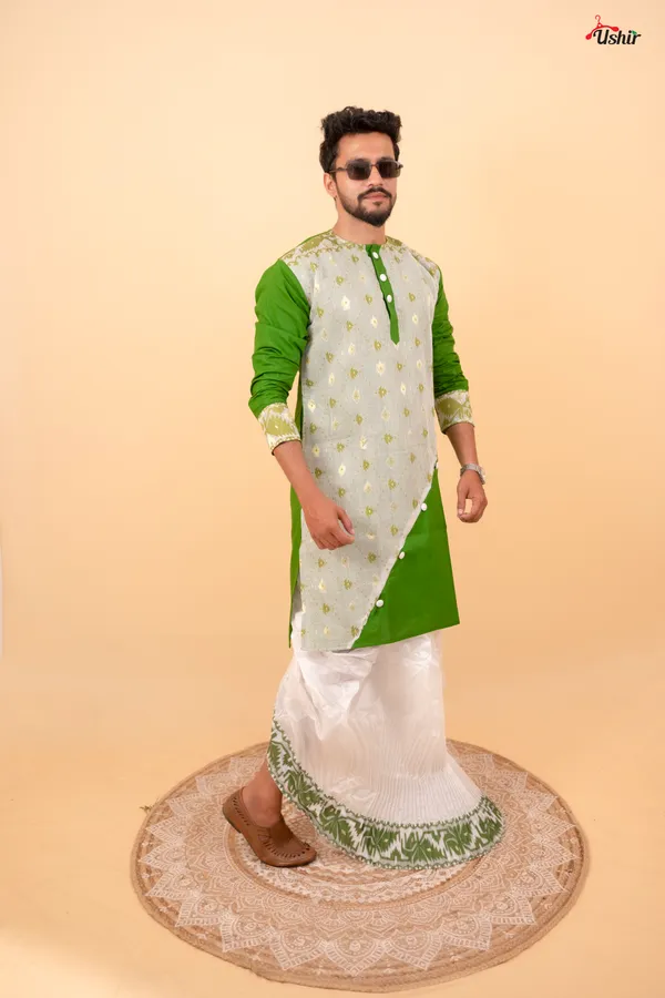 Bottle_green_dhakai_couple_set