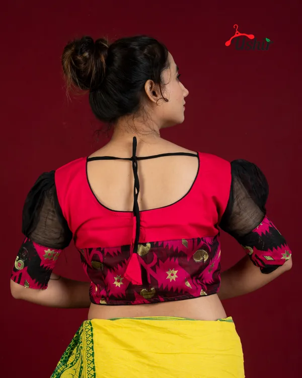 Combo_Of_Designer_jamdani_Blouse_(Red-White_&_Black-Pink)