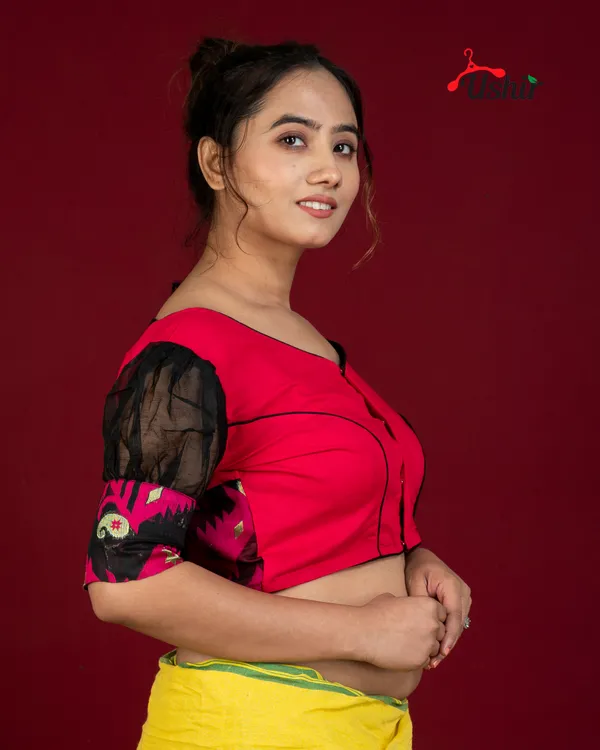 Combo_Of_Designer_jamdani_Blouse_(Red-White_&_Black-Pink)