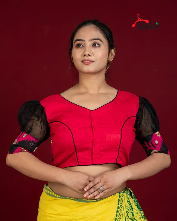 Combo_Of_Designer_jamdani_Blouse_(Red-White_&_Black-Pink)