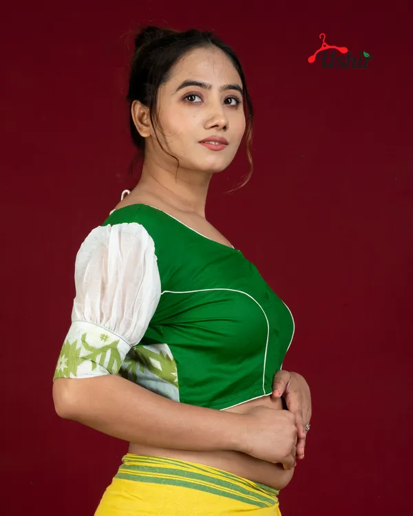Desinger_jamdani_blouse_Bottle_green