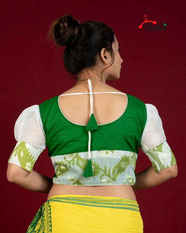 Desinger_jamdani_blouse_Bottle_green