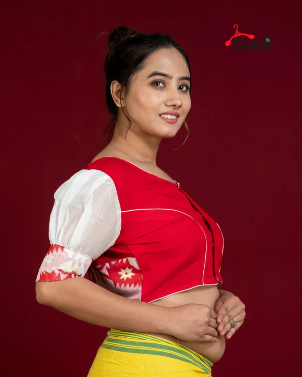 Desinger_jamdani_blouse_Red_&_white