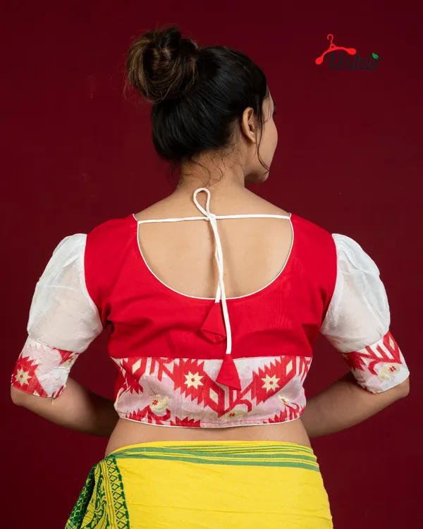 Desinger_jamdani_blouse_Red_&_white