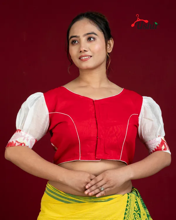Desinger_jamdani_blouse_Red_&_white