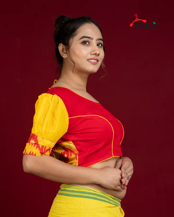 Desinger_jamdani_blouse_Red_&_Yellow