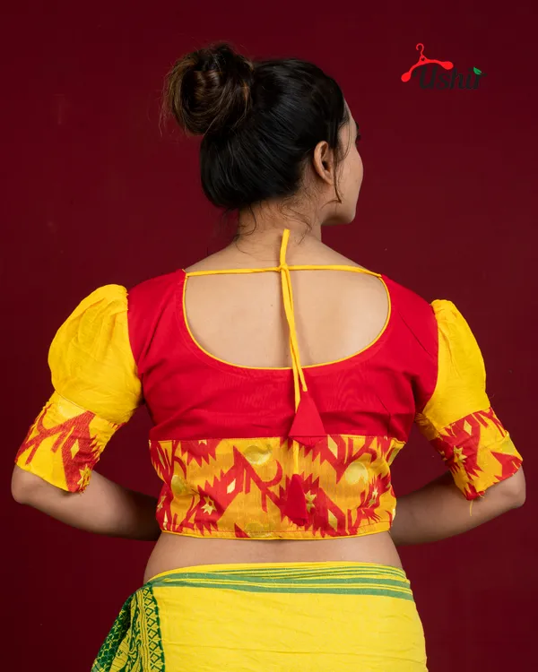 Desinger_jamdani_blouse_Red_&_Yellow