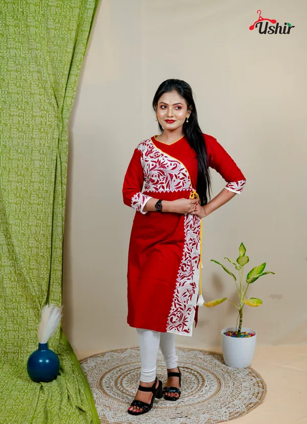 Kantha_stitch_angrakha_maroon_kurti