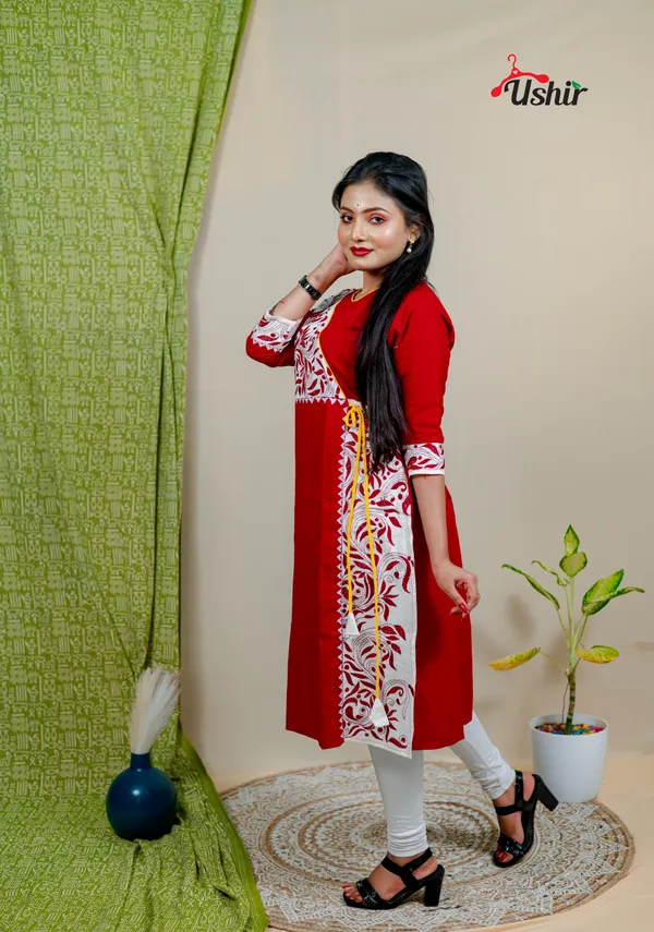 Kantha_stitch_angrakha_maroon_kurti