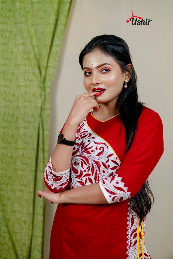 Kantha_stitch_angrakha_maroon_kurti