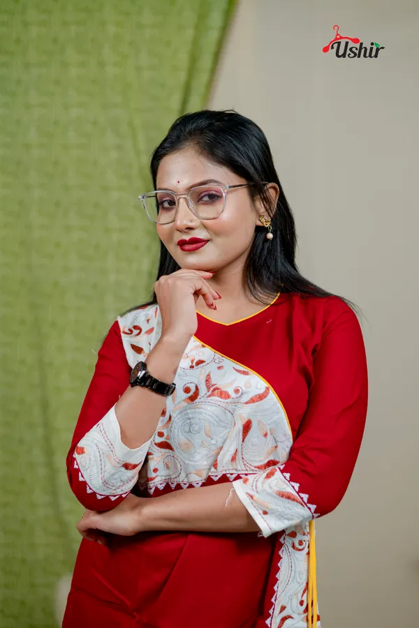 Kantha_stitch_angrakha_maroon_multi_kurti