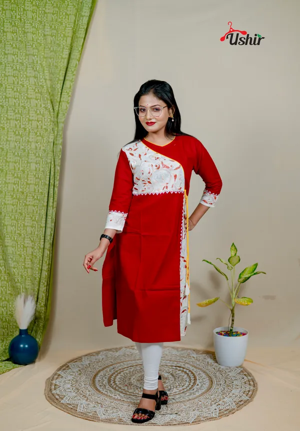 Kantha_stitch_angrakha_maroon_multi_kurti