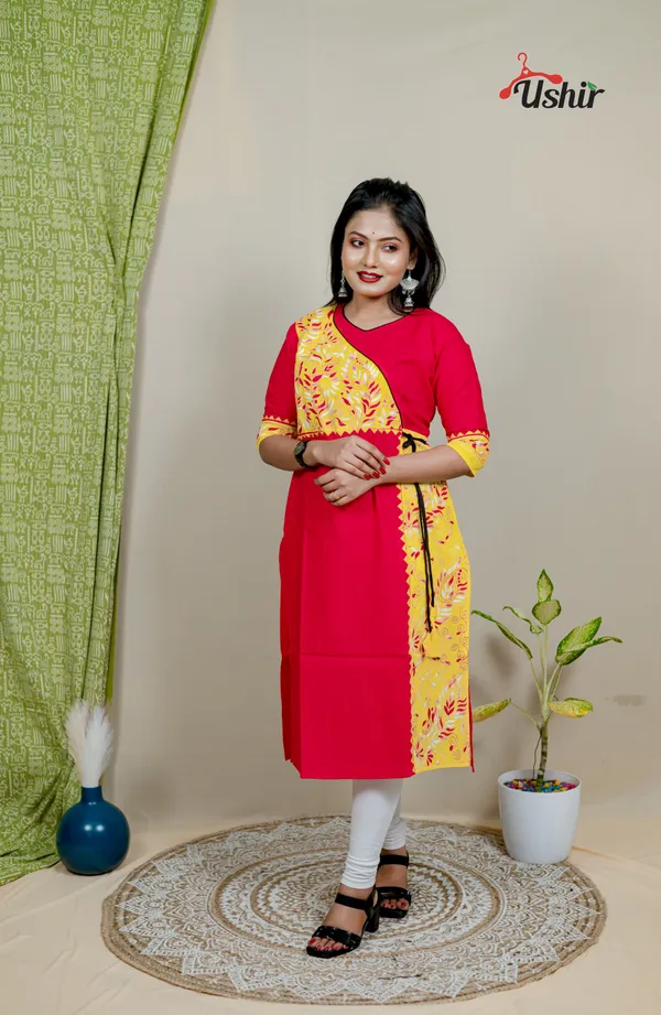 Kantha_stitch_angrakha_pink_multi_kurti