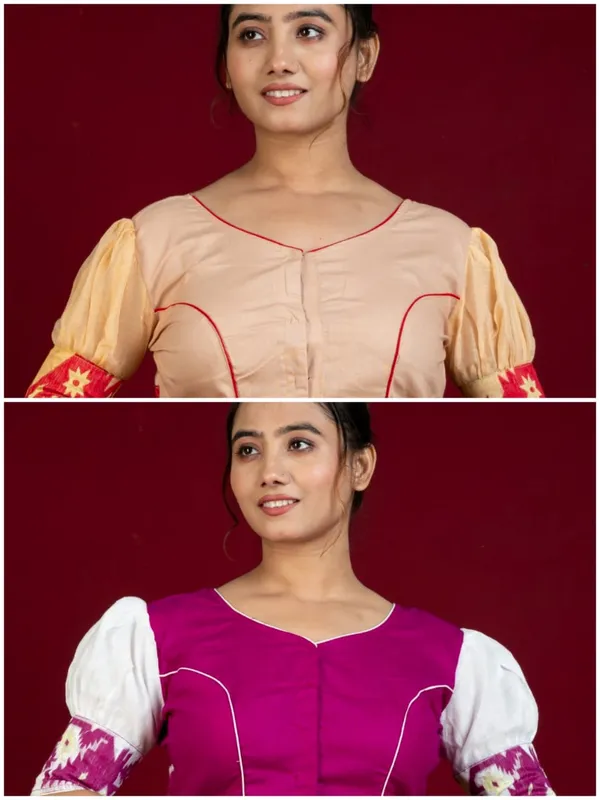 Combo_Of_Designer_jamdani_Blouse_(Pink_&_Beige)