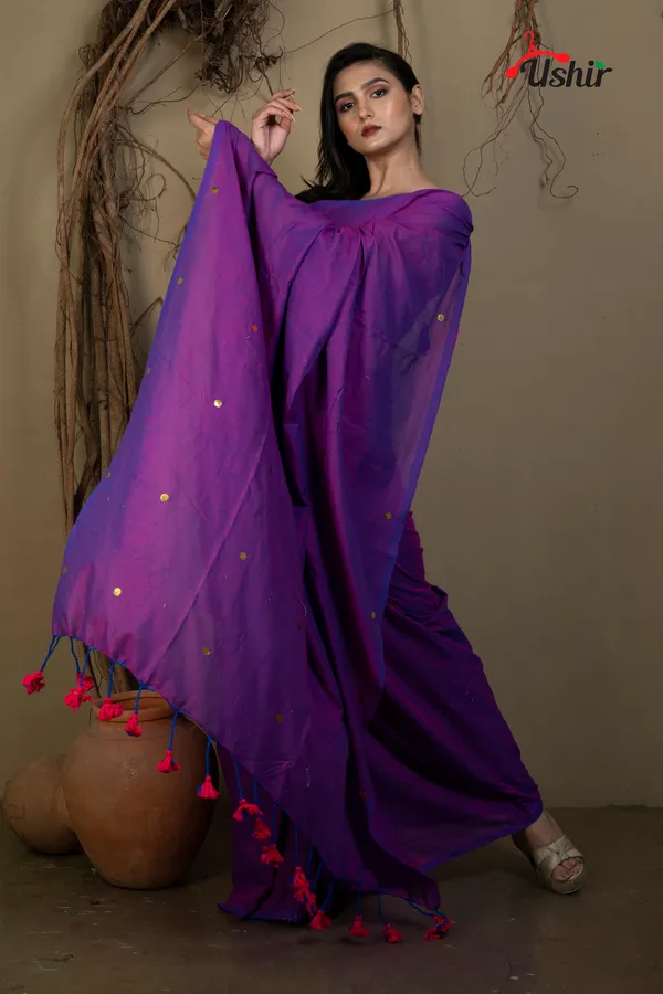Purple_Lava_Self_Desgin_Sequence_Cotton_Saree