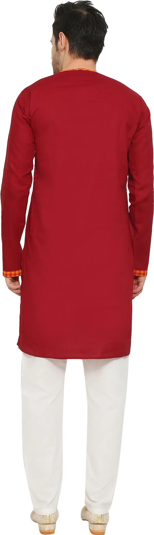 Red_&_White_Cotton_Blend_Round_Neck_Embroidered_Kurta_&_Pyjama_Set_For_Men