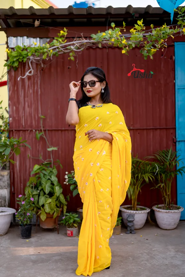 Mustered_Embroidery_Cotton_Saree