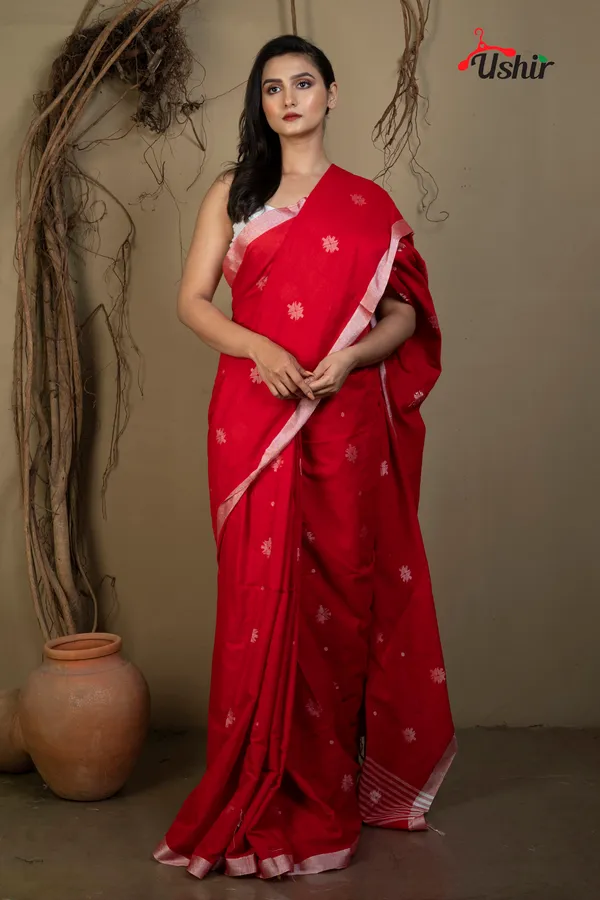 Red_cotton_handloom_jhilmil_saree