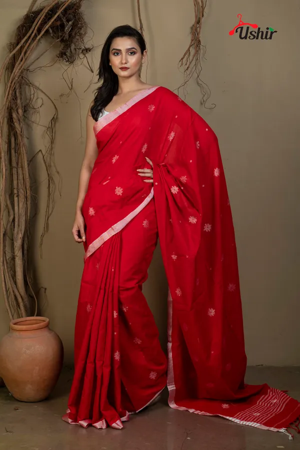 Red_cotton_handloom_jhilmil_saree