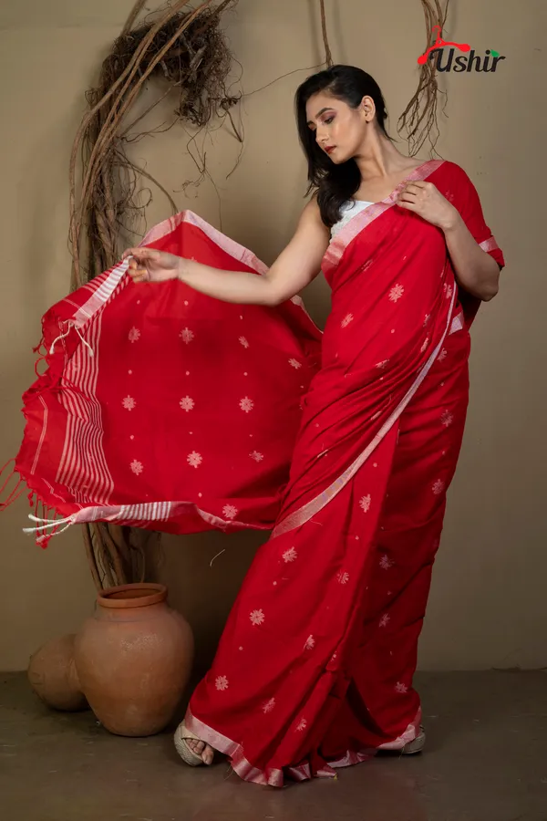 Red_cotton_handloom_jhilmil_saree