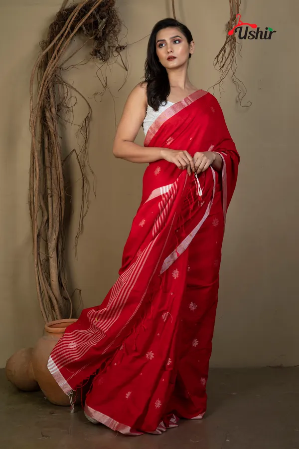 Red_cotton_handloom_jhilmil_saree