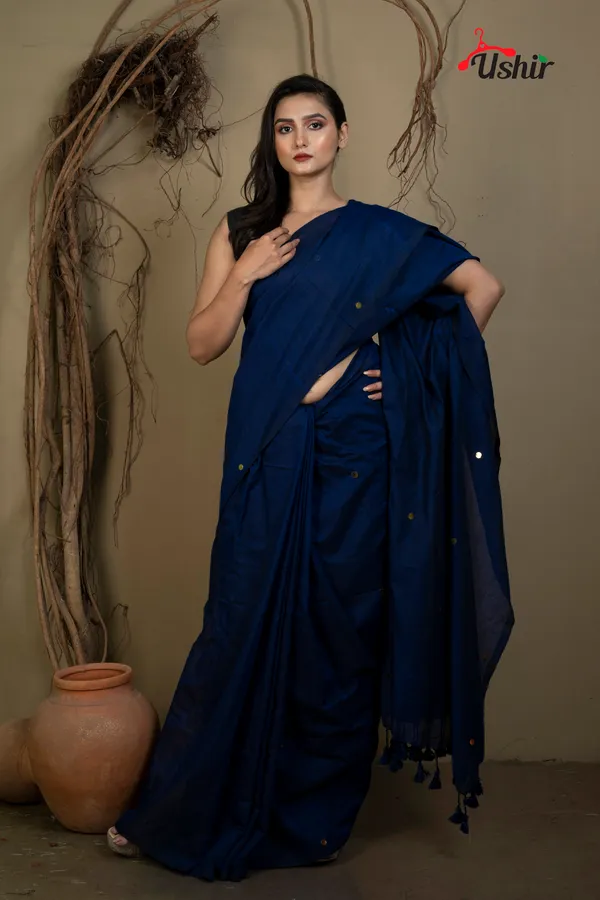 Blue_Solid_Sequence_Cotton_Saree