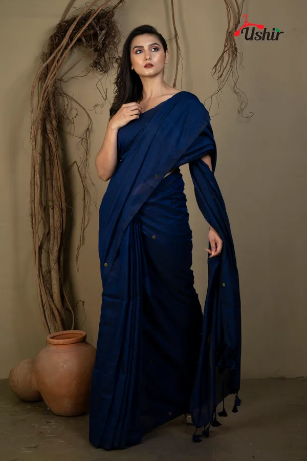 Blue_Solid_Sequence_Cotton_Saree
