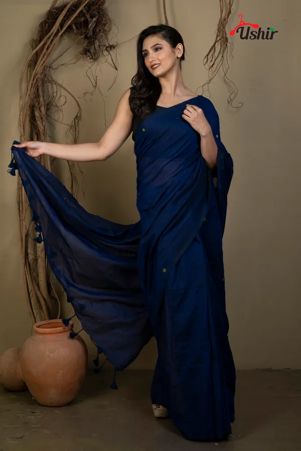 Blue_Solid_Sequence_Cotton_Saree
