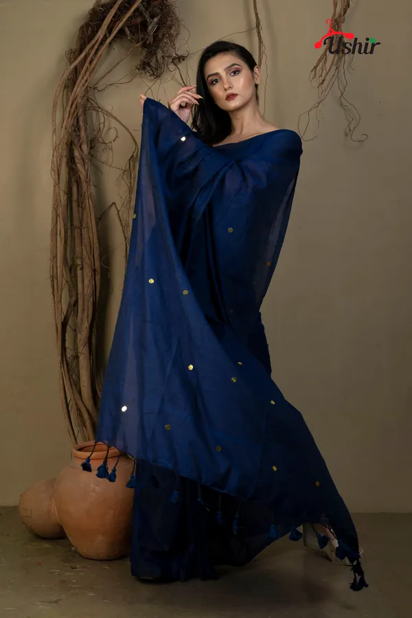 Blue_Solid_Sequence_Cotton_Saree