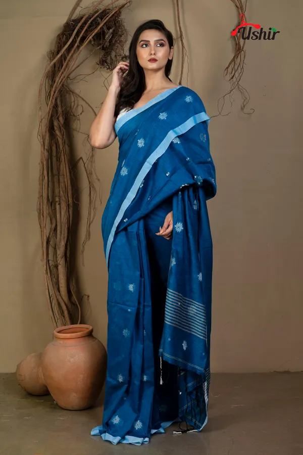 BLUE_Cotton_Handloom_Jhilmil_Saree