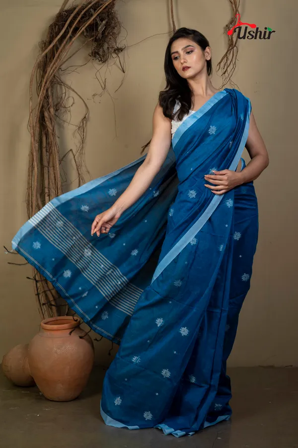 BLUE_Cotton_Handloom_Jhilmil_Saree