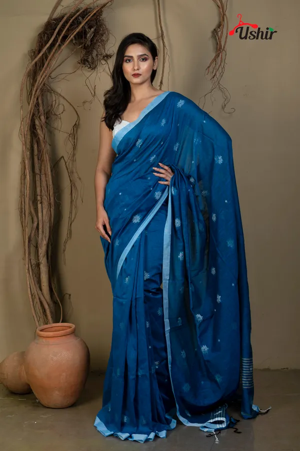 BLUE_Cotton_Handloom_Jhilmil_Saree