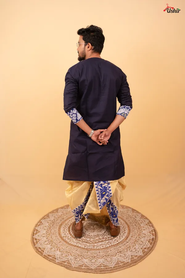 Navy_Blue_Cotton_Jamdani_Only_Kurta