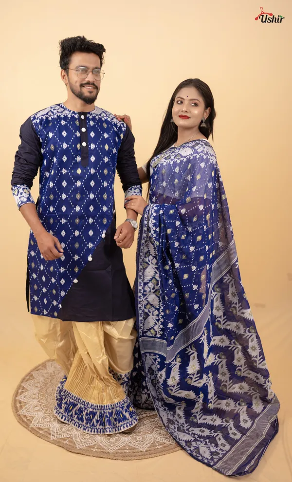 Navy_Blue_Saree_And_Kurta__With_Dhoti_Combo_Set_Pack