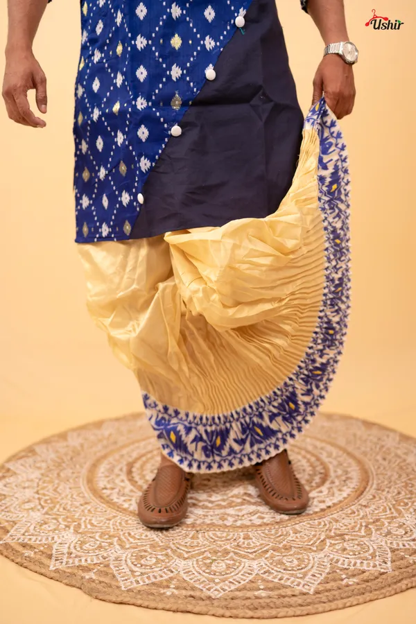 Navy_Blue_Saree_And_Kurta__With_Dhoti_Combo_Set_Pack