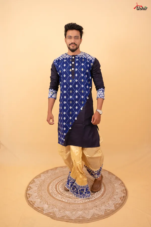 Navy_Blue_Saree_And_Kurta__With_Dhoti_Combo_Set_Pack