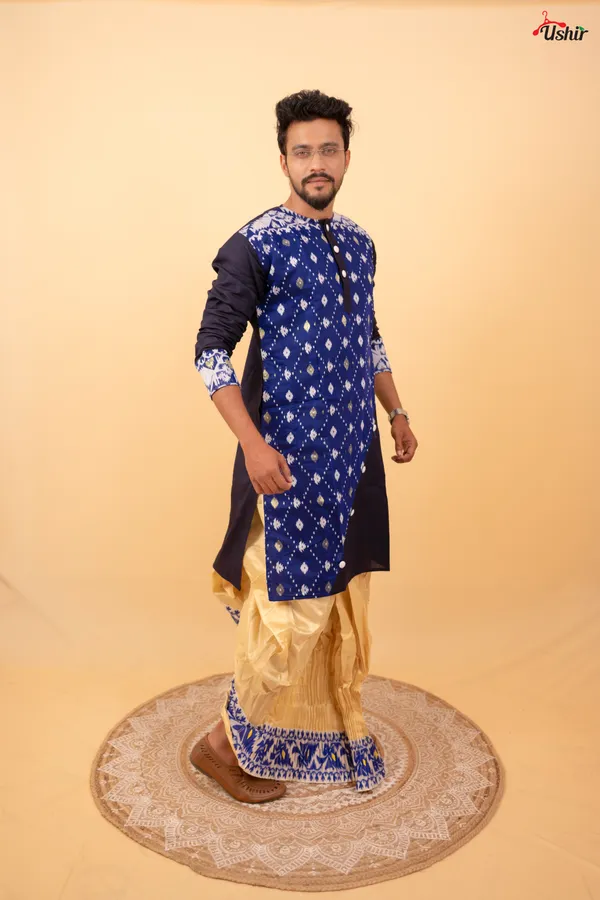 Navy_Blue_Saree_And_Kurta__With_Dhoti_Combo_Set_Pack